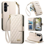 For Samsung Galaxy S26 FE Stand Case Imprint TPU PU Leather Zipper Pocket Wallet Phone Cover with Strap