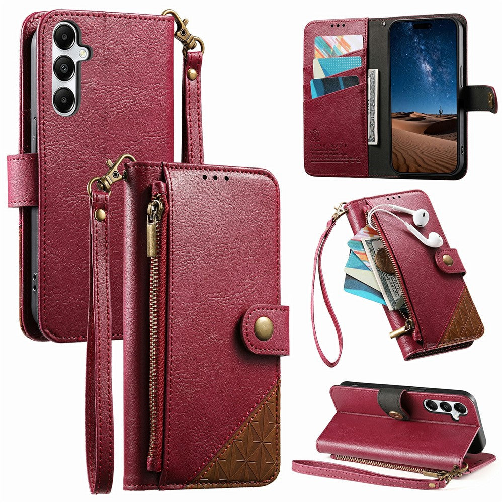 For Samsung Galaxy S26 FE Case Color Splicing TPU PU Leather Flip Shockproof Phone Cover with Wrist Strap