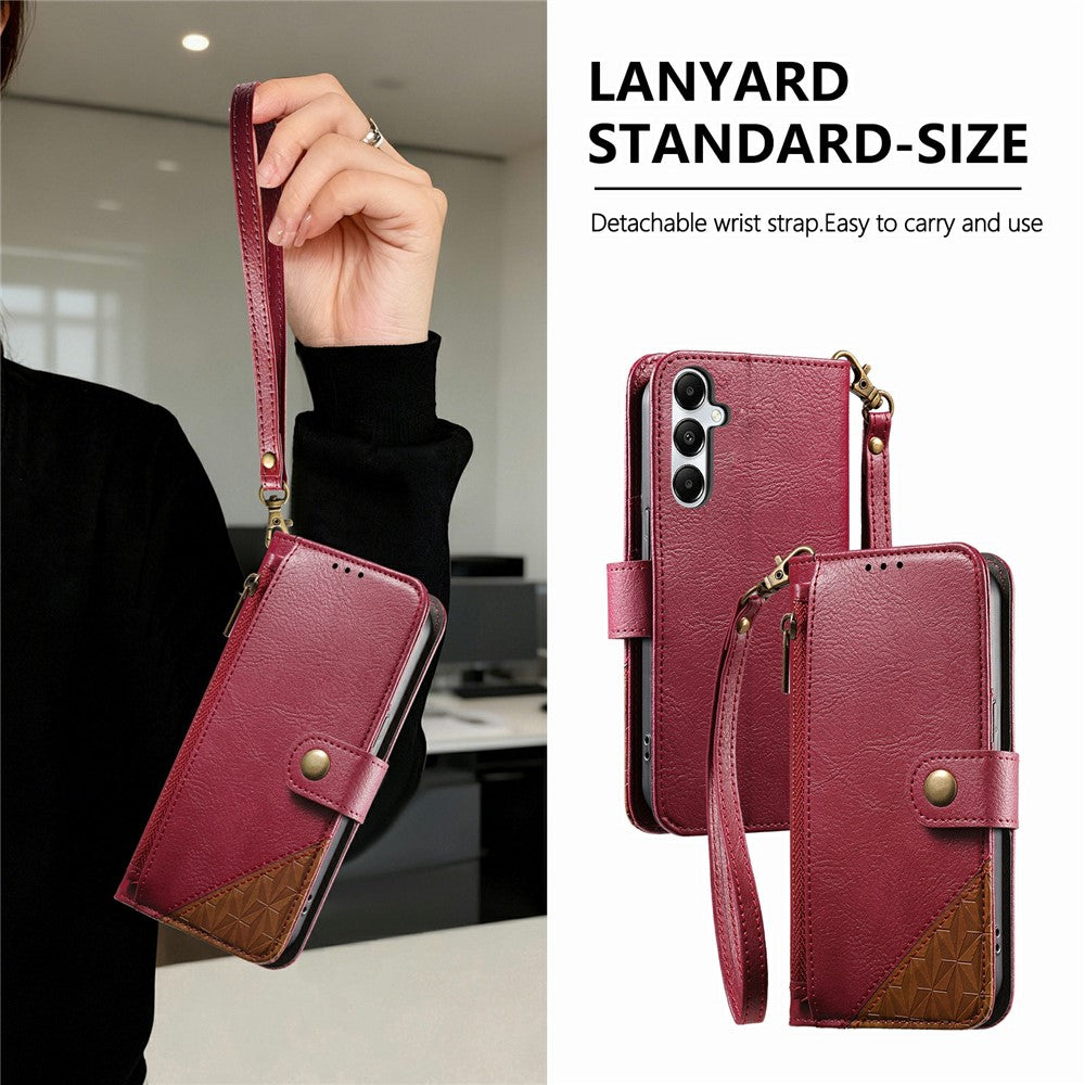 For Samsung Galaxy S26 FE Case Color Splicing TPU PU Leather Flip Shockproof Phone Cover with Wrist Strap