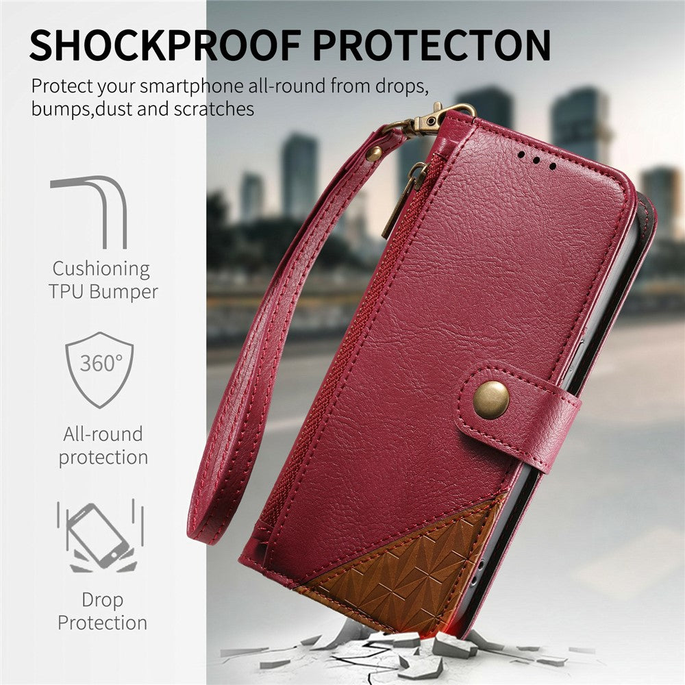 For Samsung Galaxy S26 FE Case Color Splicing TPU PU Leather Flip Shockproof Phone Cover with Wrist Strap