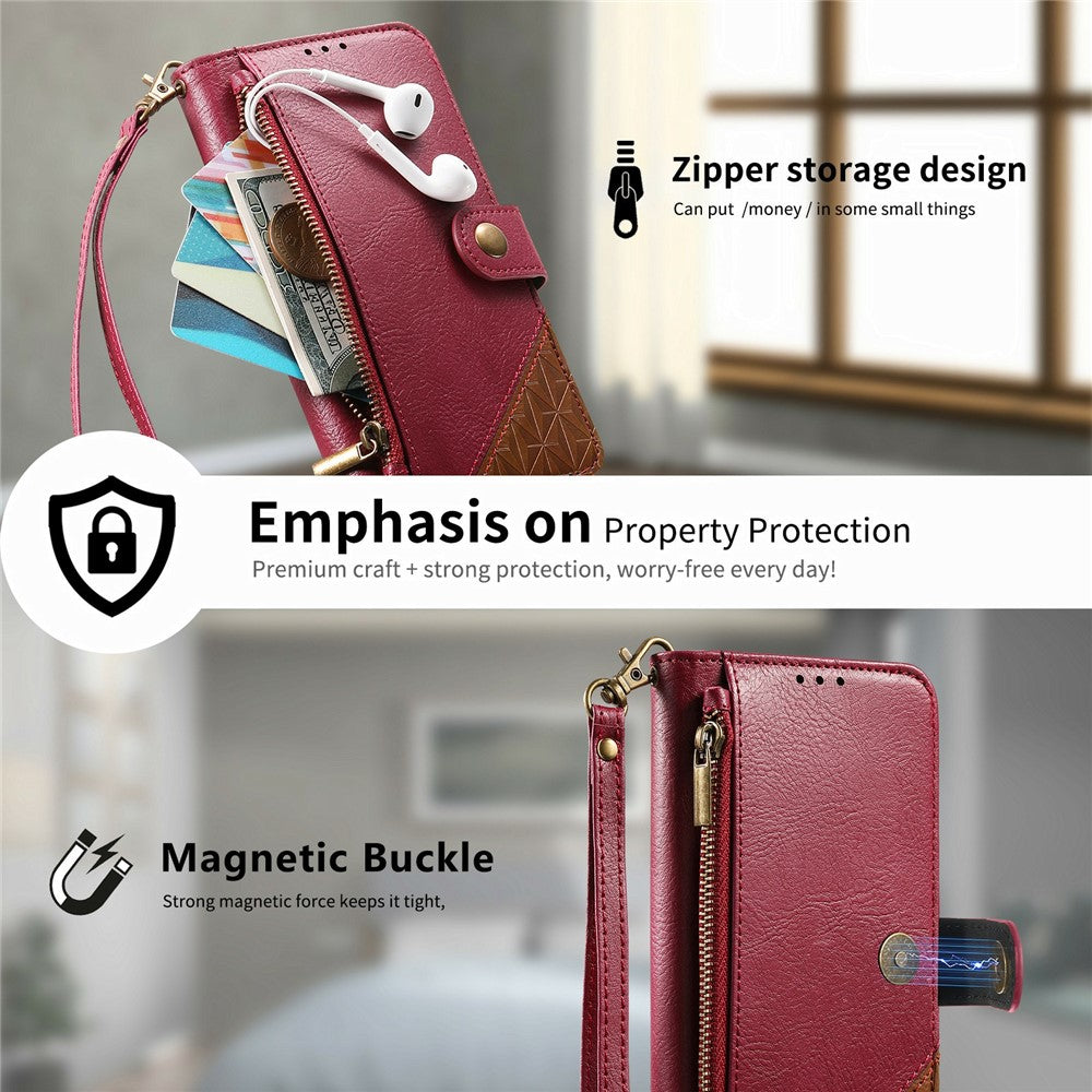 For Samsung Galaxy S26 FE Case Color Splicing TPU PU Leather Flip Shockproof Phone Cover with Wrist Strap