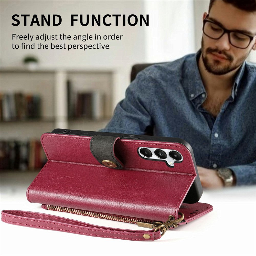 For Samsung Galaxy S26 FE Case Color Splicing TPU PU Leather Flip Shockproof Phone Cover with Wrist Strap