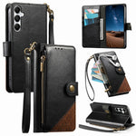 For Samsung Galaxy S26 FE Case Color Splicing TPU PU Leather Flip Shockproof Phone Cover with Wrist Strap