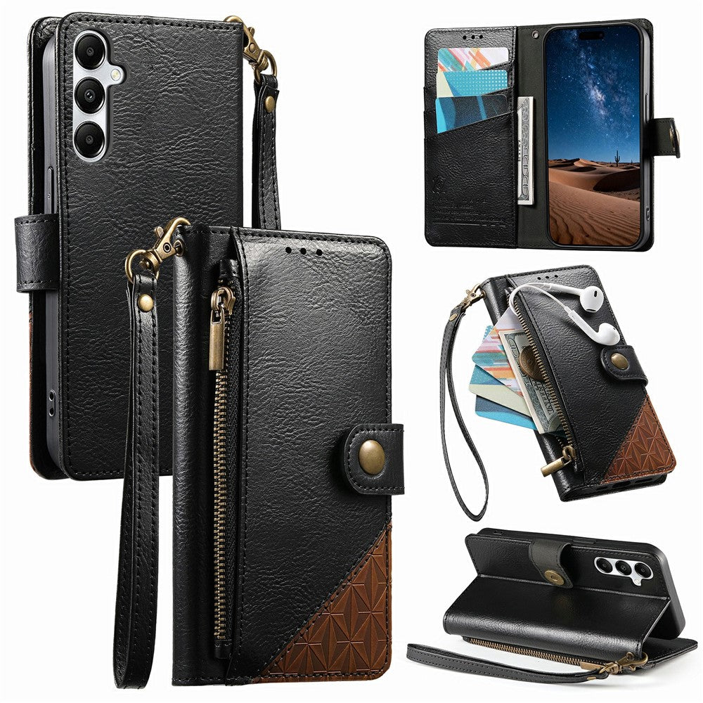 For Samsung Galaxy S26 FE Case Color Splicing TPU PU Leather Flip Shockproof Phone Cover with Wrist Strap