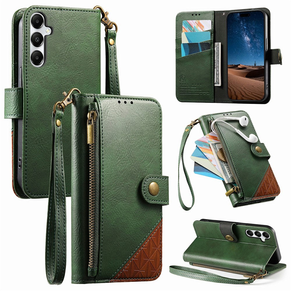 For Samsung Galaxy S26 FE Case Color Splicing TPU PU Leather Flip Shockproof Phone Cover with Wrist Strap