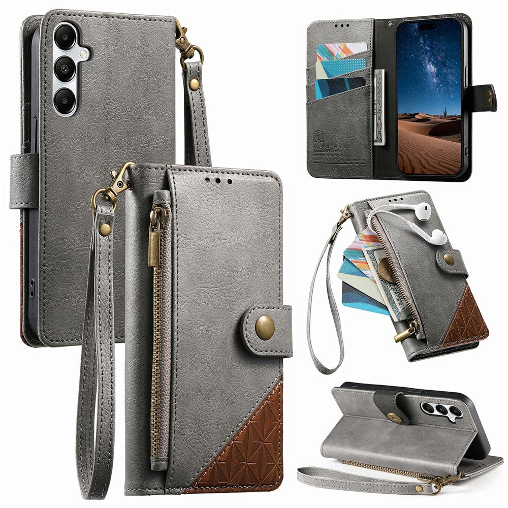For Samsung Galaxy S26 FE Case Color Splicing TPU PU Leather Flip Shockproof Phone Cover with Wrist Strap