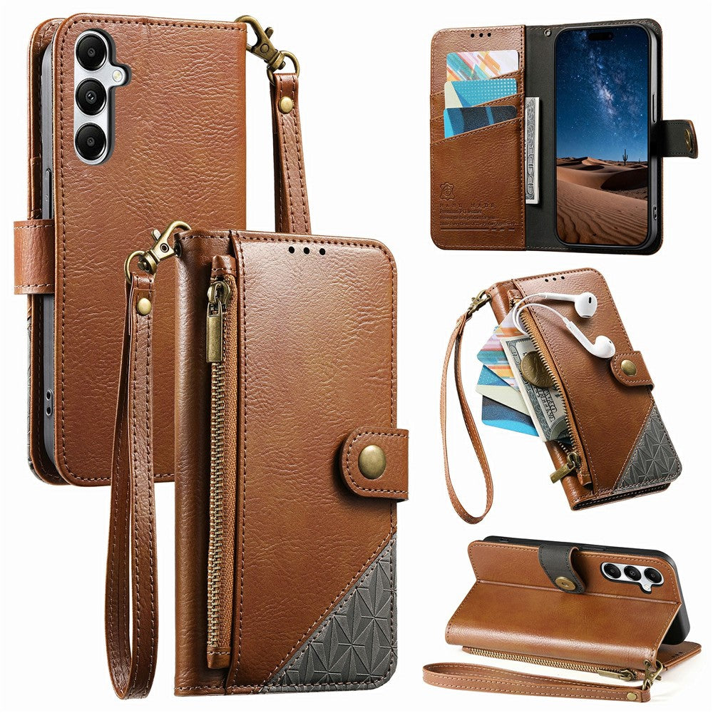 For Samsung Galaxy S26 FE Case Color Splicing TPU PU Leather Flip Shockproof Phone Cover with Wrist Strap