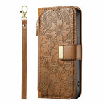 For Samsung Galaxy S26 FE Case Floral Leaf Pattern Multi Card Slots Zipper Leather Phone Cover with Wrist Strap