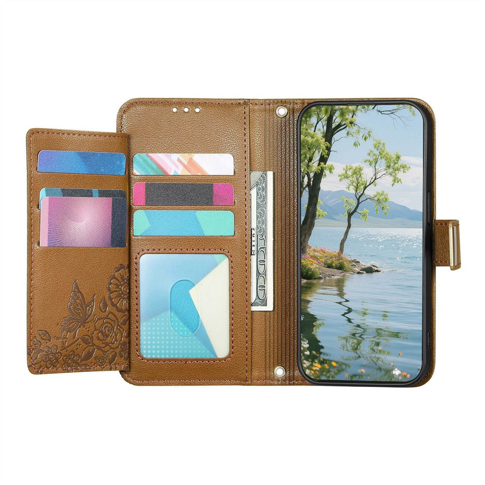 For Samsung Galaxy S26 FE Case Floral Leaf Pattern Multi Card Slots Zipper Leather Phone Cover with Wrist Strap