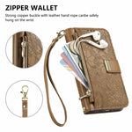 For Samsung Galaxy S26 FE Case Floral Leaf Pattern Multi Card Slots Zipper Leather Phone Cover with Wrist Strap