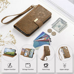 For Samsung Galaxy S26 FE Case Floral Leaf Pattern Multi Card Slots Zipper Leather Phone Cover with Wrist Strap