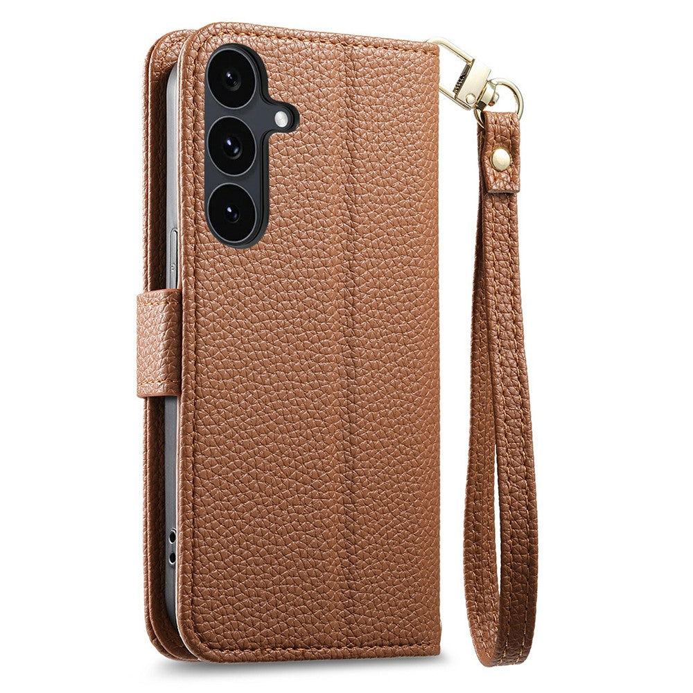 Skal för Samsung Galaxy S26 FE med dragkedja och ficka, i TPU- och PU-läder, med plånbok och rem