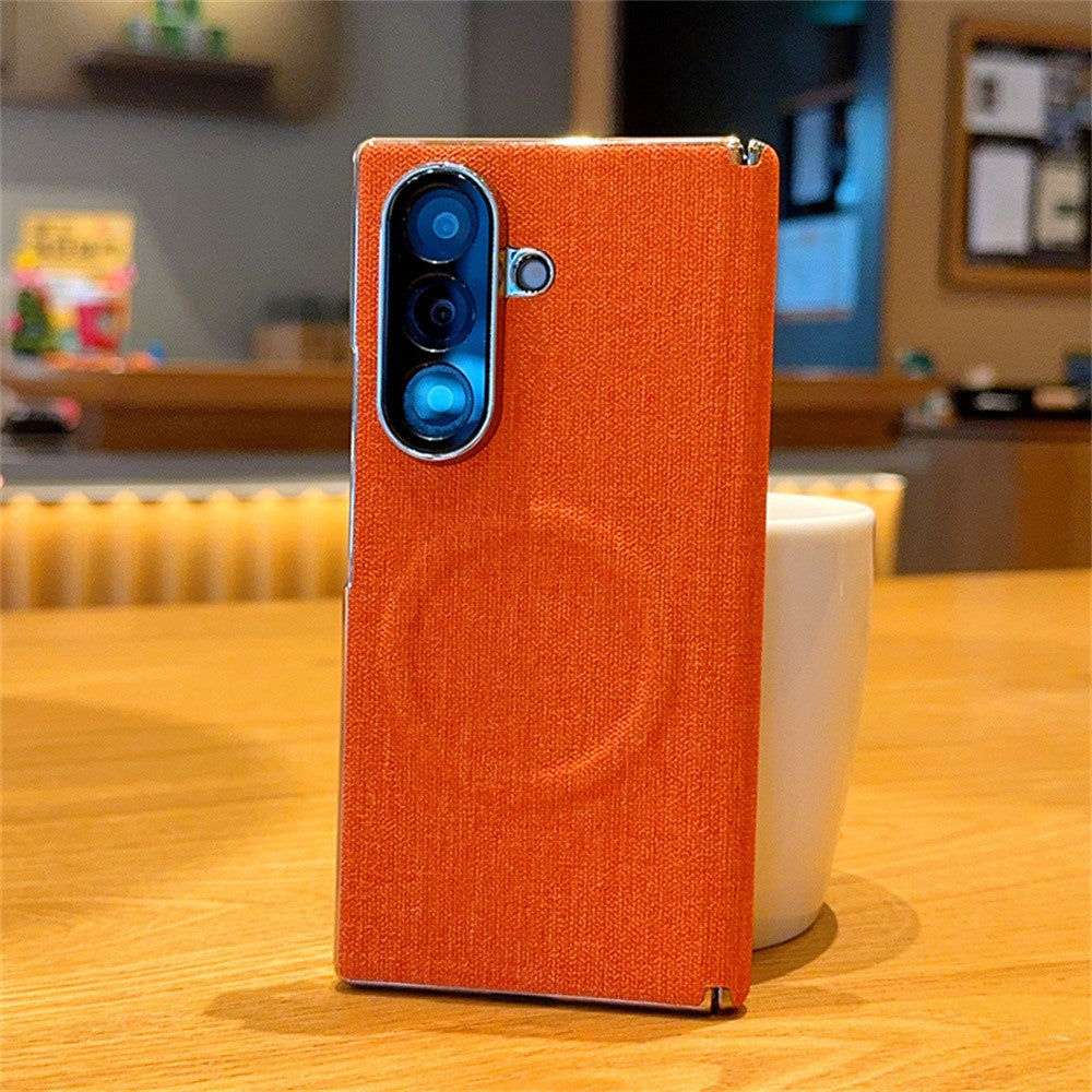 For Samsung Galaxy Z Fold7 5G Magnetic Case Dual Axis Hinge Fabric Textured Leather + PC + TPU Phone Cover