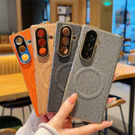 For Samsung Galaxy Z Fold7 5G Magnetic Case Dual Axis Hinge Fabric Textured Leather + PC + TPU Phone Cover