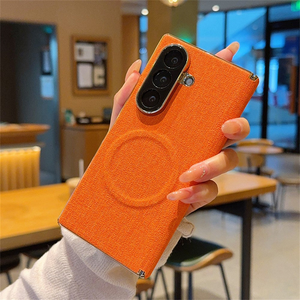 For Samsung Galaxy Z Fold7 5G Magnetic Case Dual Axis Hinge Fabric Textured Leather + PC + TPU Phone Cover