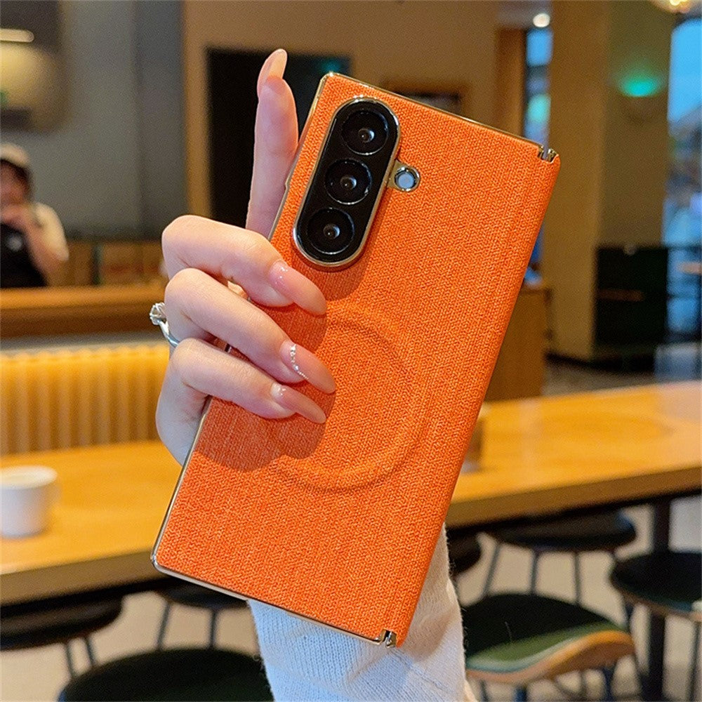 For Samsung Galaxy Z Fold7 5G Magnetic Case Dual Axis Hinge Fabric Textured Leather + PC + TPU Phone Cover