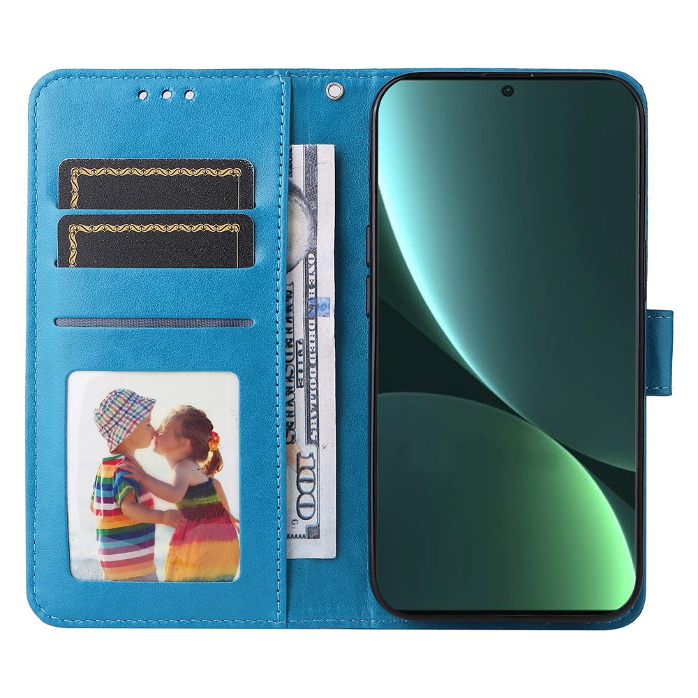 For Xiaomi 13 PU Leather Sunflower Imprinted Full Protection Phone Case Stand Wallet Anti-scratch Folio Flip Cover with Wrist Strap