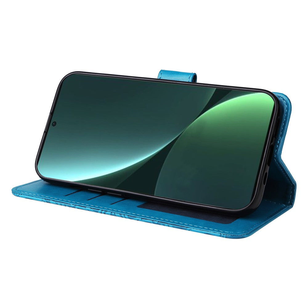 For Xiaomi 13 PU Leather Sunflower Imprinted Full Protection Phone Case Stand Wallet Anti-scratch Folio Flip Cover with Wrist Strap