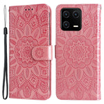 For Xiaomi 13 PU Leather Sunflower Imprinted Full Protection Phone Case Stand Wallet Anti-scratch Folio Flip Cover with Wrist Strap