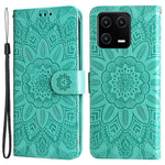 For Xiaomi 13 PU Leather Sunflower Imprinted Full Protection Phone Case Stand Wallet Anti-scratch Folio Flip Cover with Wrist Strap