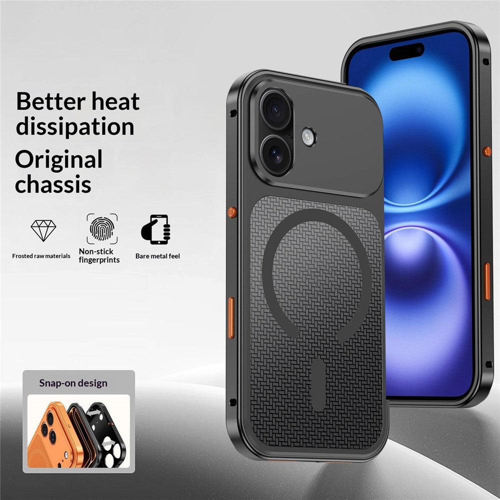 For iPhone 16 Magnetic Case Heat Dissipation Snap-On Metal + PC Phone Cover