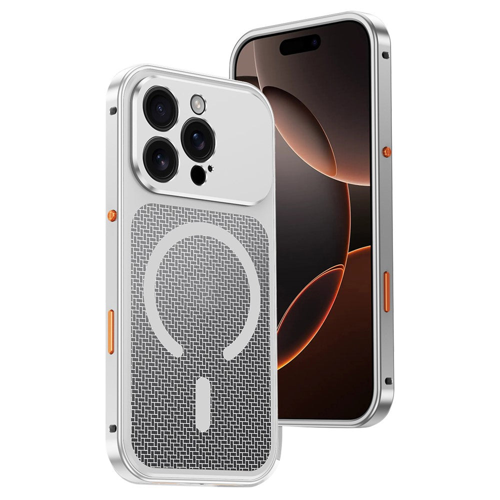 For iPhone 16 Pro Magnetic Case Heat Dissipation Snap-On Metal + PC Phone Cover