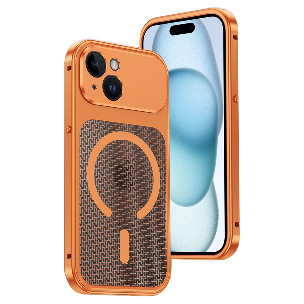 For iPhone 15 Magnetic Case Heat Dissipation Snap-On Metal + PC Phone Cover