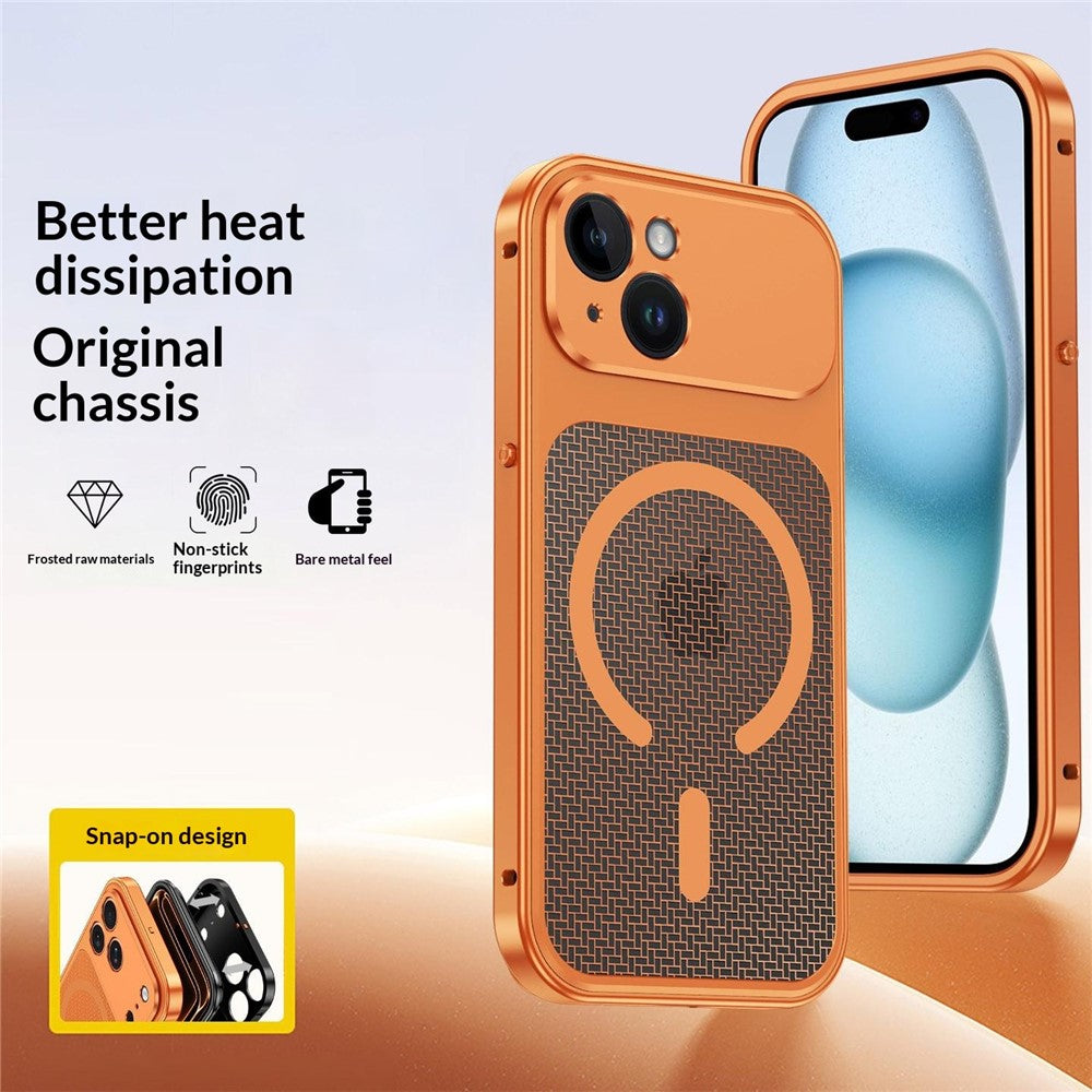 For iPhone 15 Magnetic Case Heat Dissipation Snap-On Metal + PC Phone Cover
