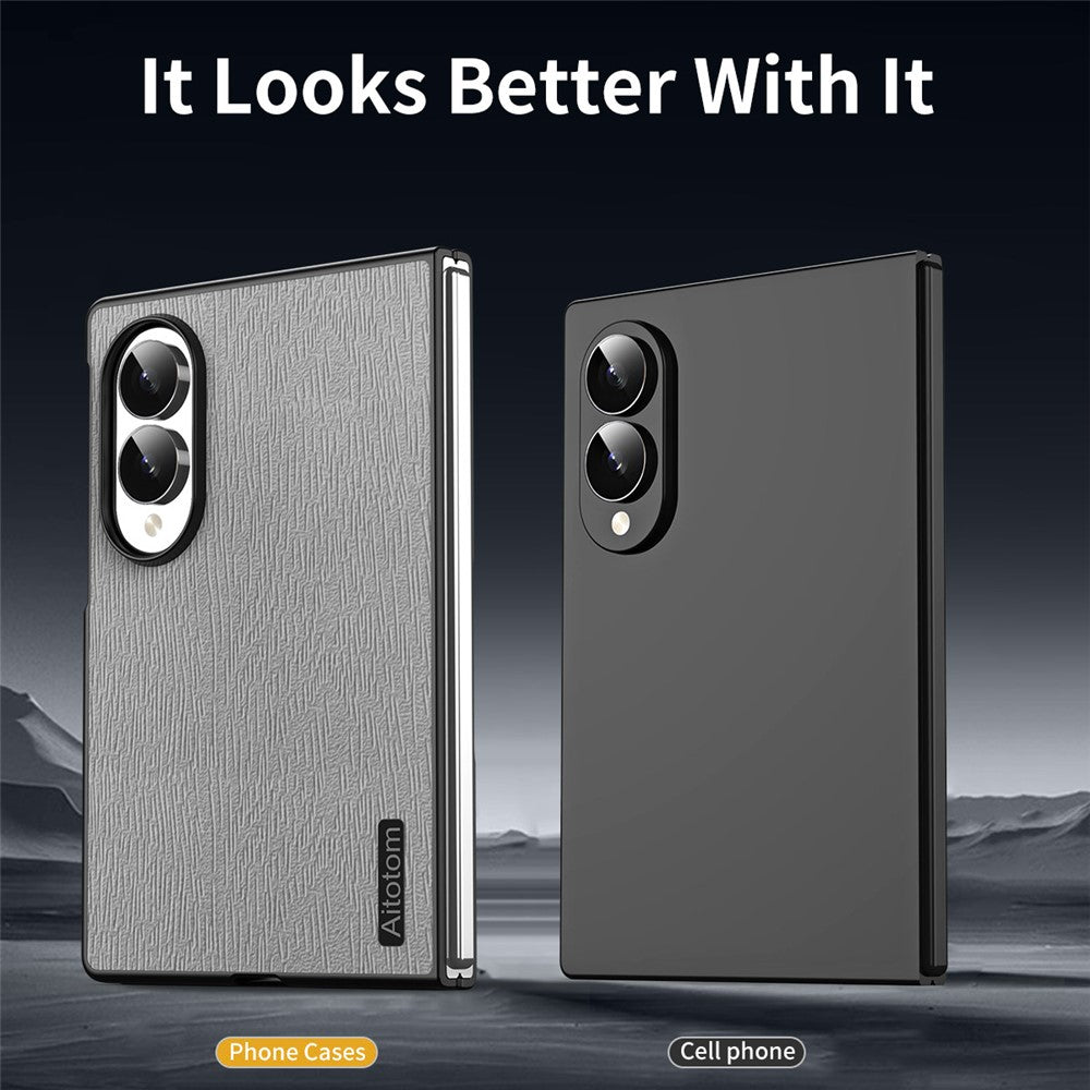 For Samsung Galaxy Z Fold8 Case Wood Texture PU Leather Coated PC TPU Phone Cover