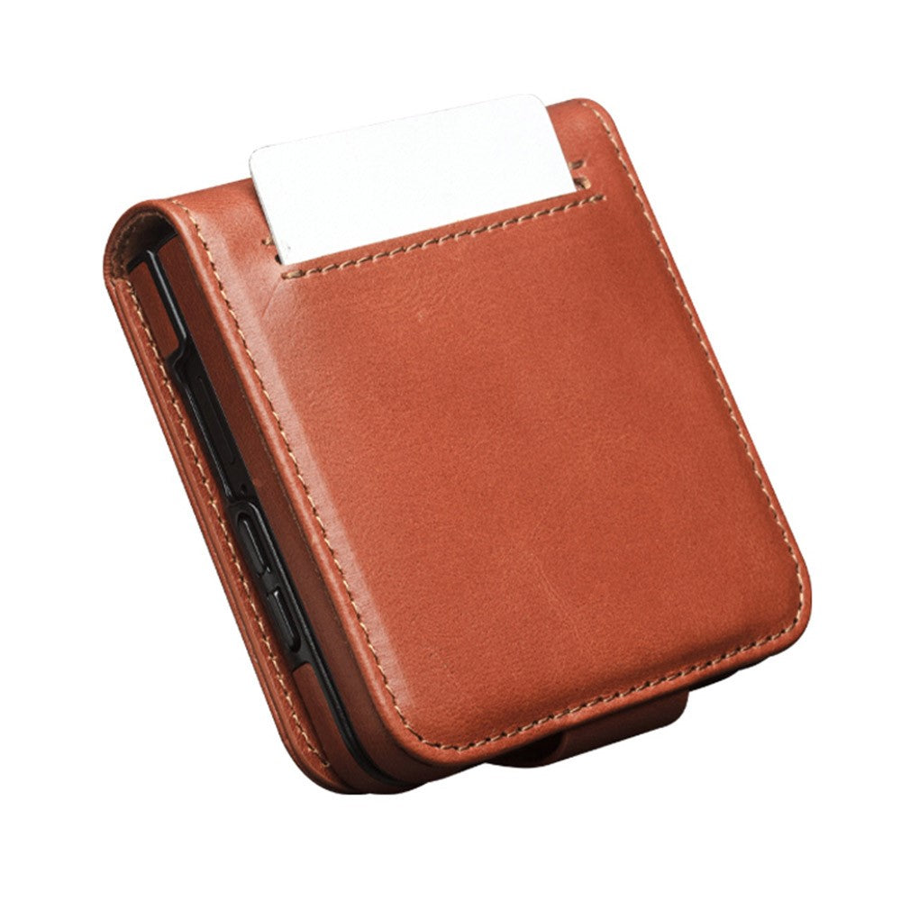 QIALINO for Samsung Galaxy Z Flip8 Case Oil-Waxed Genuine Cow Leather Flip Card Slot Phone Cover