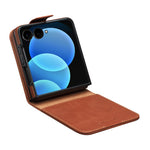 QIALINO for Samsung Galaxy Z Flip8 Case Oil-Waxed Genuine Cow Leather Flip Card Slot Phone Cover