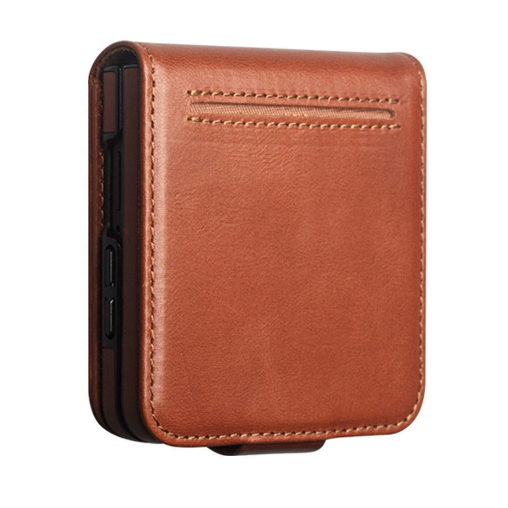 QIALINO for Samsung Galaxy Z Flip8 Case Oil-Waxed Genuine Cow Leather Flip Card Slot Phone Cover