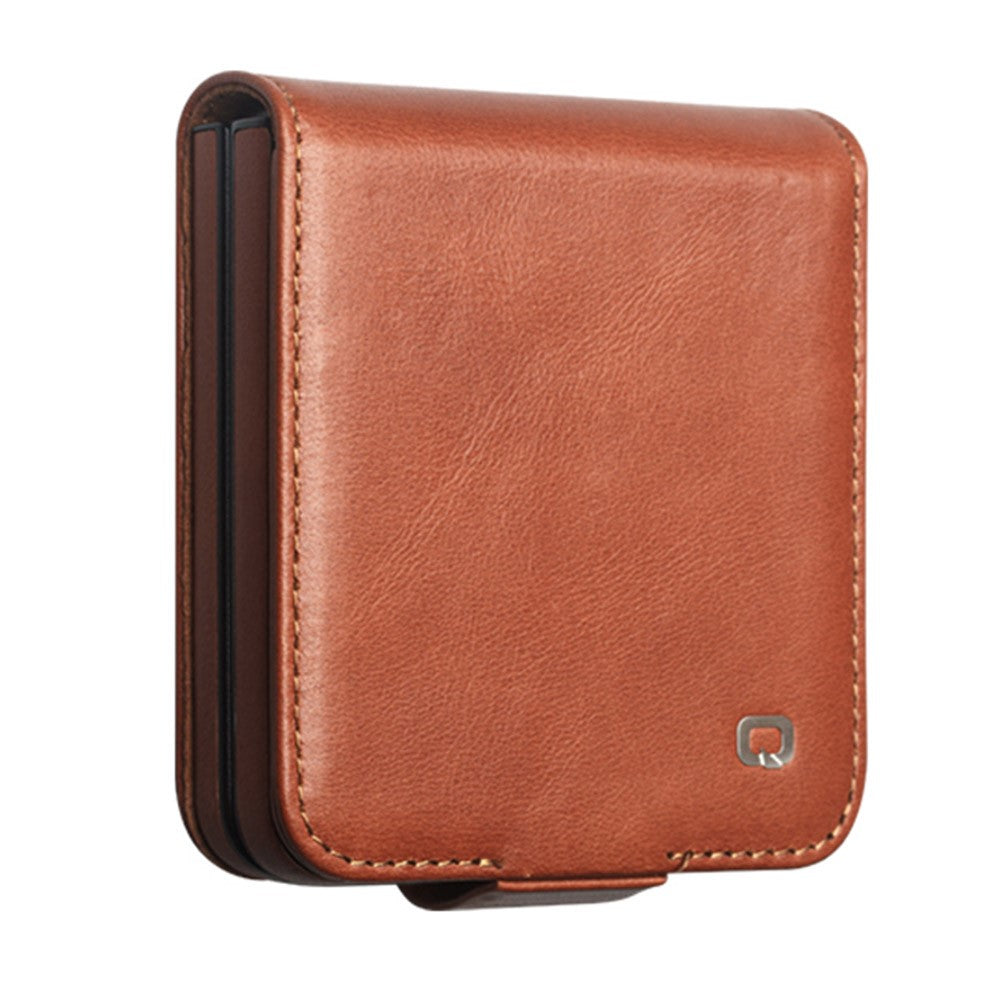 QIALINO for Samsung Galaxy Z Flip8 Case Oil-Waxed Genuine Cow Leather Flip Card Slot Phone Cover