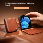 QIALINO for Samsung Galaxy Z Flip8 Case Oil-Waxed Genuine Cow Leather Flip Card Slot Phone Cover