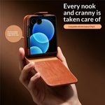 QIALINO for Samsung Galaxy Z Flip8 Case Oil-Waxed Genuine Cow Leather Flip Card Slot Phone Cover