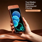 QIALINO for Samsung Galaxy Z Flip8 Case Oil-Waxed Genuine Cow Leather Flip Card Slot Phone Cover
