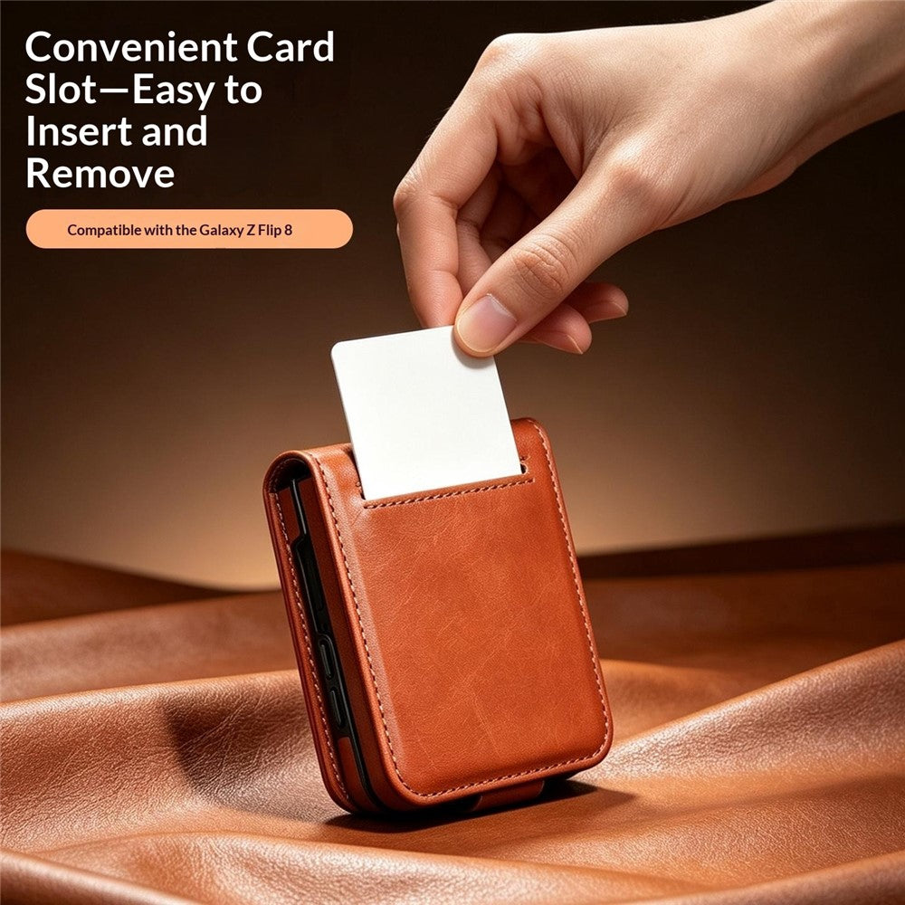 QIALINO for Samsung Galaxy Z Flip8 Case Oil-Waxed Genuine Cow Leather Flip Card Slot Phone Cover