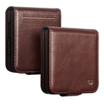 QIALINO for Samsung Galaxy Z Flip8 Case Oil-Waxed Genuine Cow Leather Flip Card Slot Phone Cover