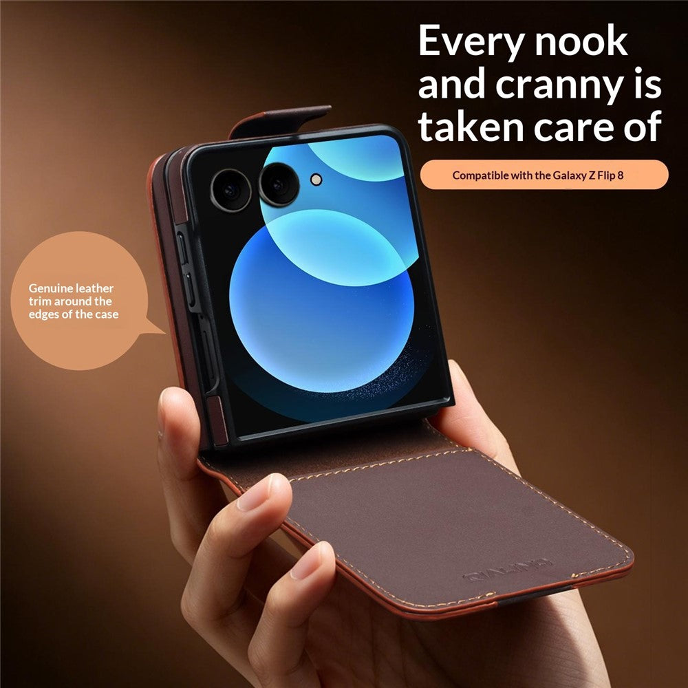 QIALINO För Samsung Galaxy Z Flip8 Fodral Korthållare Äkta Koläder Flipfodral