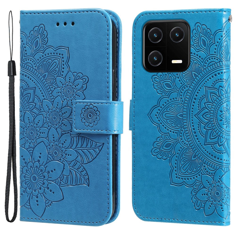 Drop-proof Phone Case Stand For Xiaomi 13 Flower Imprinting PU Leather Flip Wallet Cover with Strap