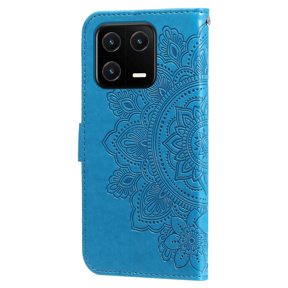 Drop-proof Phone Case Stand For Xiaomi 13 Flower Imprinting PU Leather Flip Wallet Cover with Strap