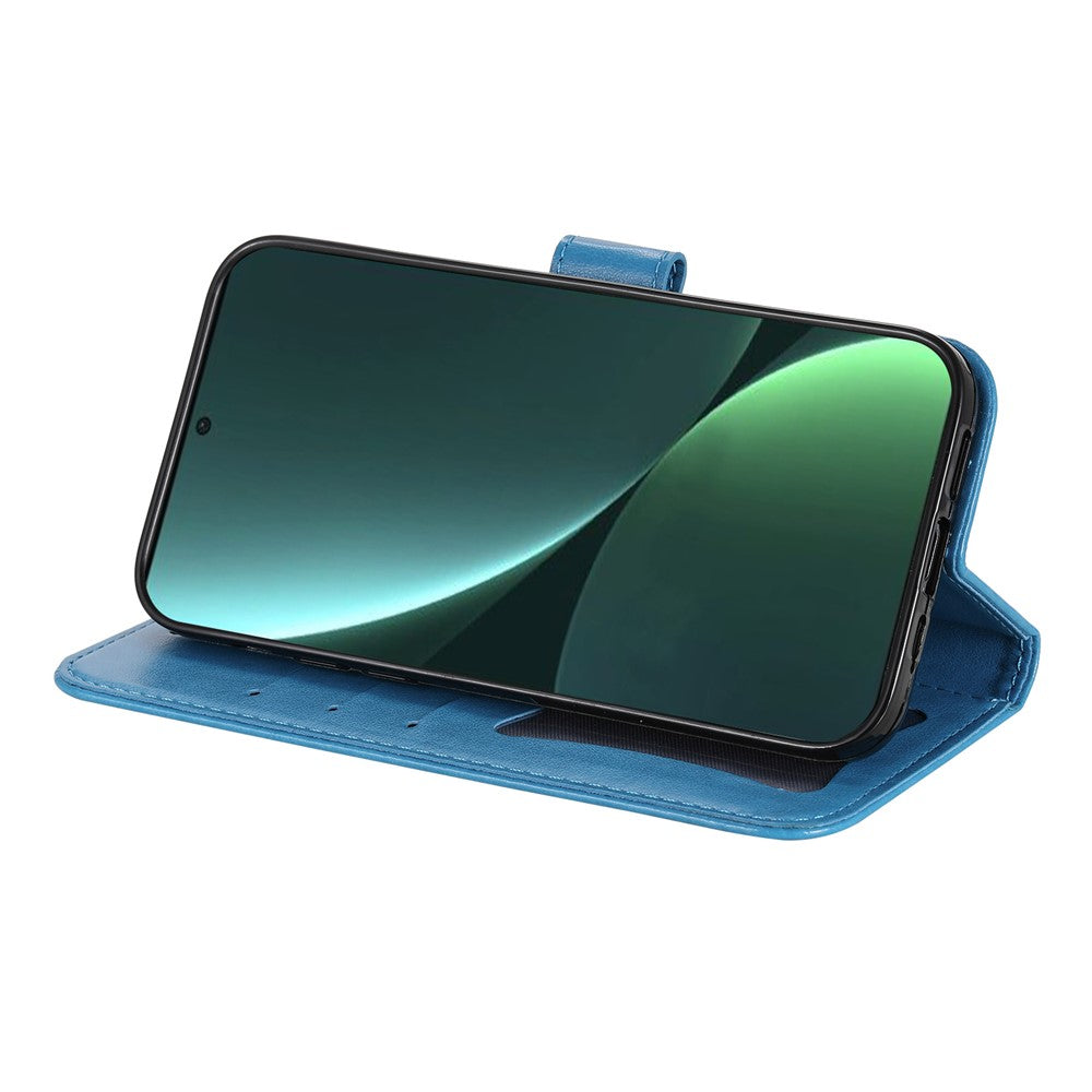 Drop-proof Phone Case Stand For Xiaomi 13 Flower Imprinting PU Leather Flip Wallet Cover with Strap
