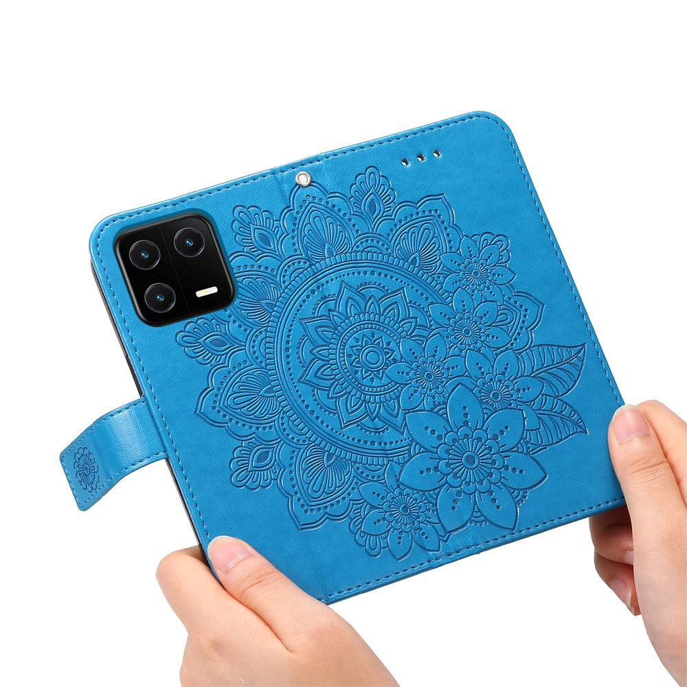 Drop-proof Phone Case Stand For Xiaomi 13 Flower Imprinting PU Leather Flip Wallet Cover with Strap