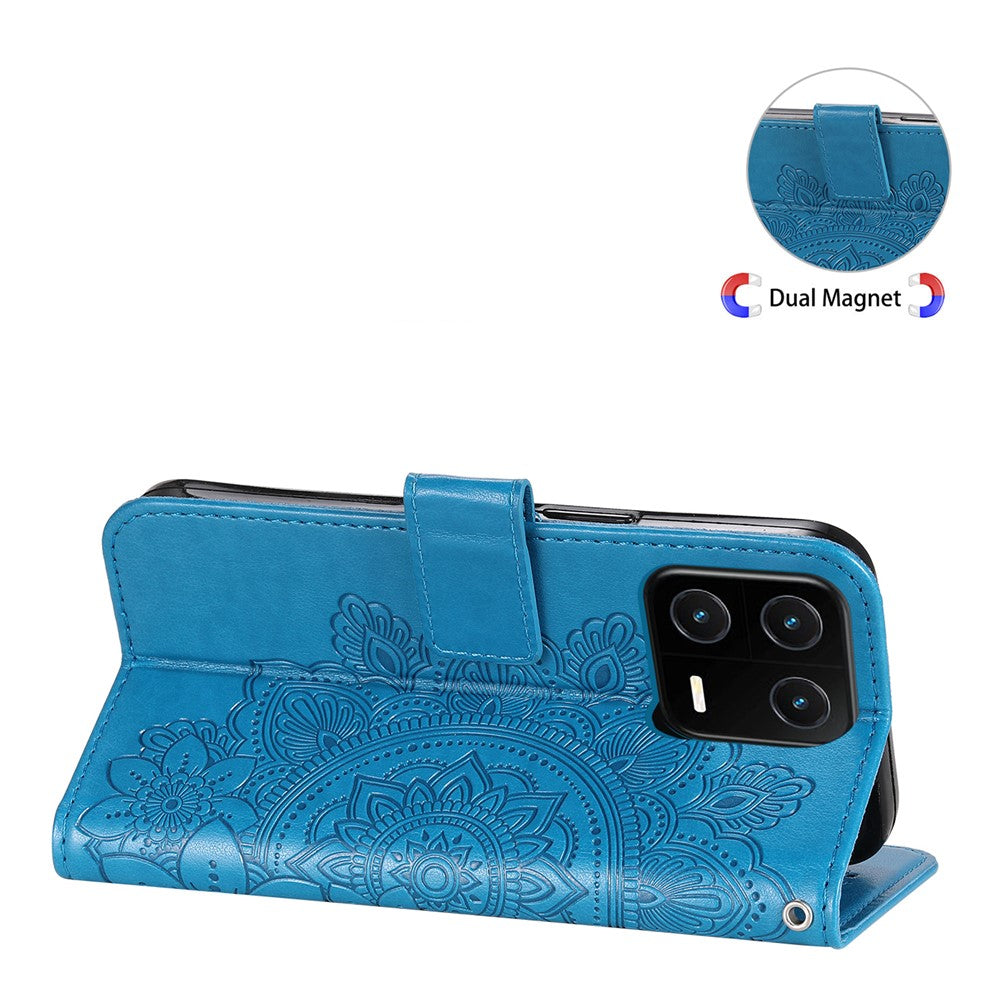 Drop-proof Phone Case Stand For Xiaomi 13 Flower Imprinting PU Leather Flip Wallet Cover with Strap