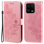 Drop-proof Phone Case Stand For Xiaomi 13 Flower Imprinting PU Leather Flip Wallet Cover with Strap