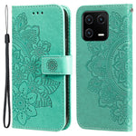 Drop-proof Phone Case Stand For Xiaomi 13 Flower Imprinting PU Leather Flip Wallet Cover with Strap