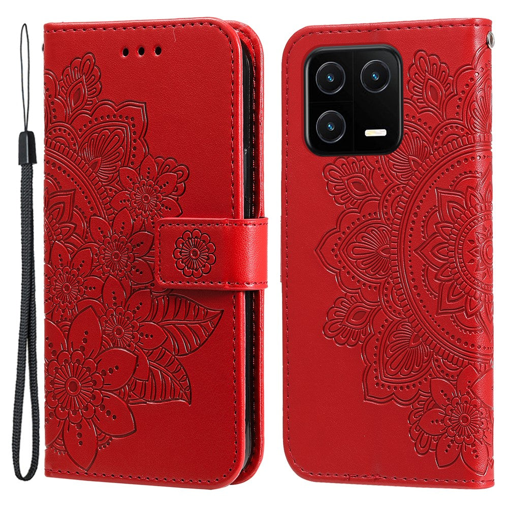 Drop-proof Phone Case Stand For Xiaomi 13 Flower Imprinting PU Leather Flip Wallet Cover with Strap