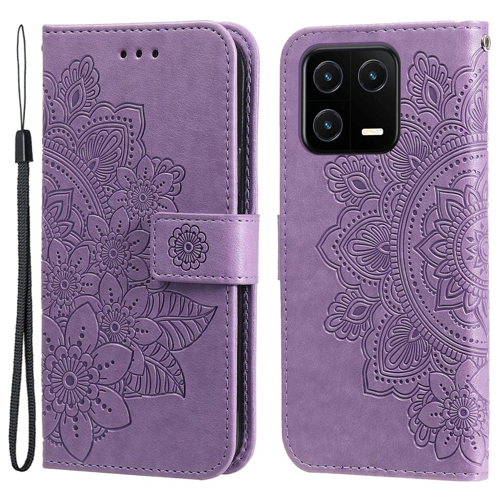 Drop-proof Phone Case Stand For Xiaomi 13 Flower Imprinting PU Leather Flip Wallet Cover with Strap