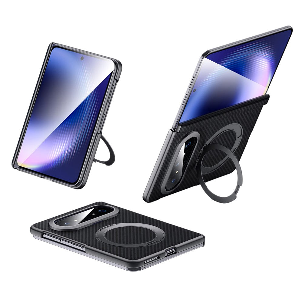 SULADA För Huawei Pura X Max Magnetiskt Skal Stativ PU + PC mobilskal Kolfiberstruktur