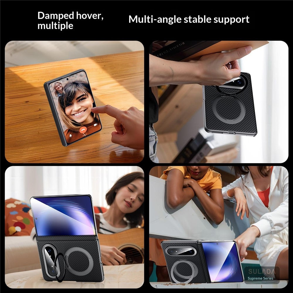 SULADA För Huawei Pura X Max Magnetiskt Skal Stativ PU + PC mobilskal Kolfiberstruktur